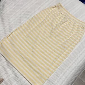 Chaus Yellow and White Striped Midi Skirt with side pockets